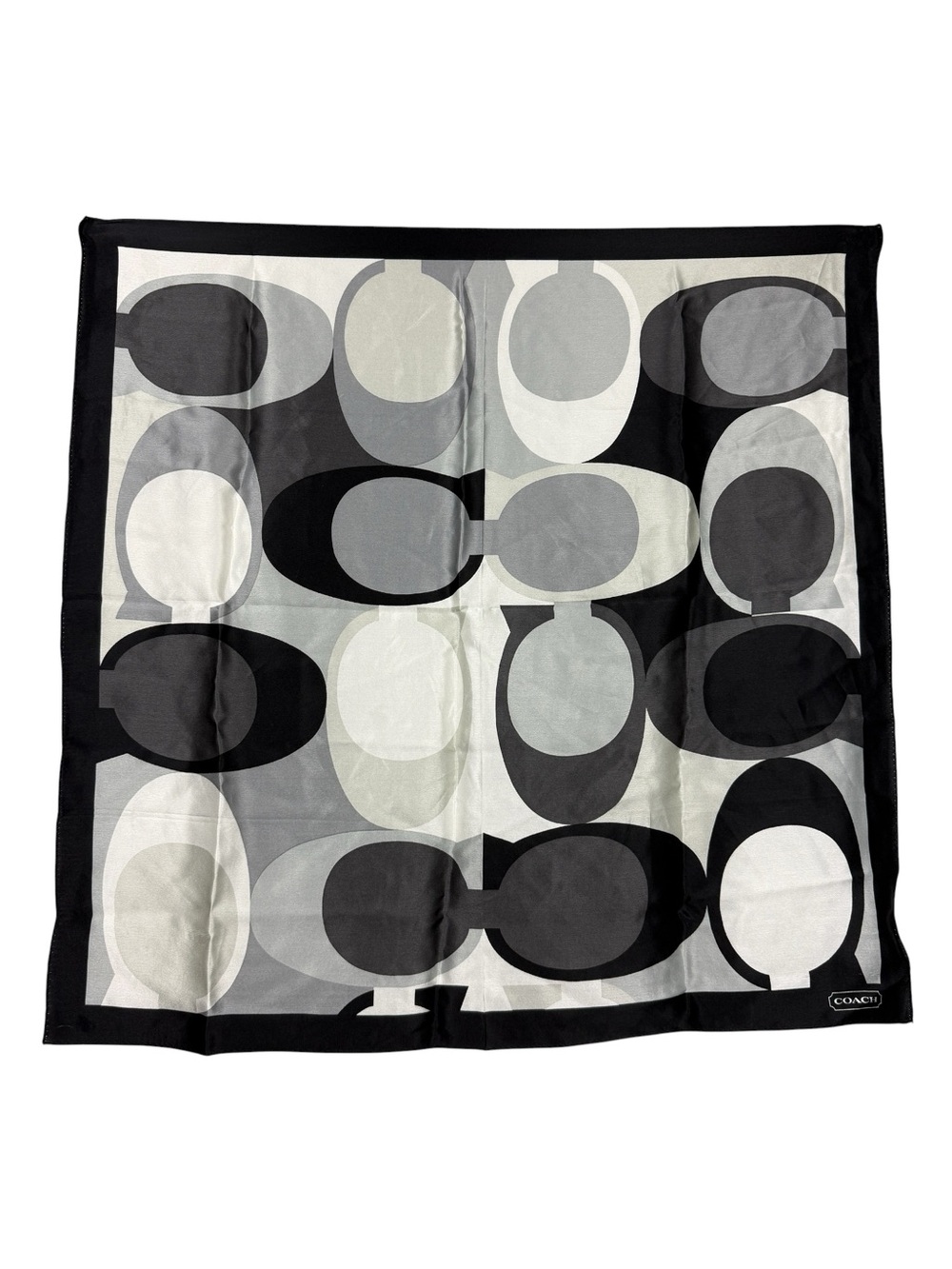 Coach Monogram Black White Monochromatic Silk Scarf
